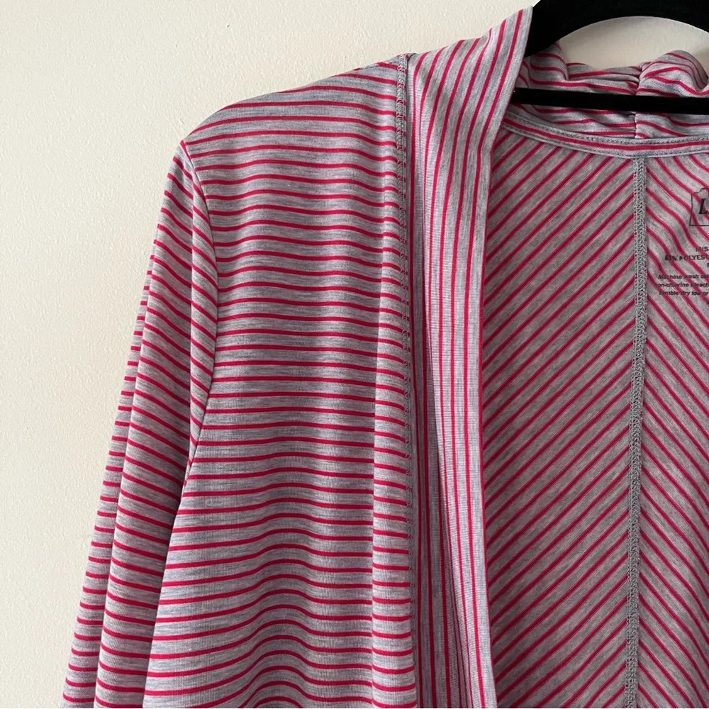 L.L. Bean Red & Gray Striped Open-Front Draped Cardigan - Picture 3 of 9